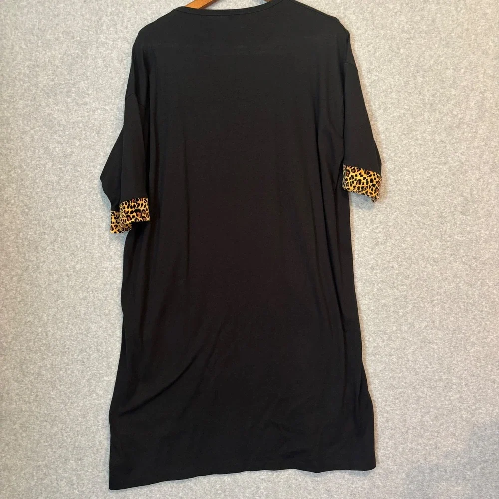 Vintage 70s Pillow Walks‎ Women's Black Leopard Print Sleep Tee Cotton T-Shirt